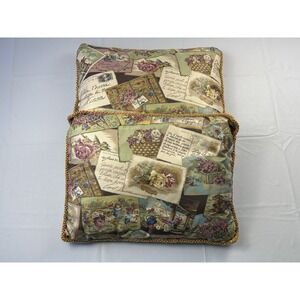 Vintage Postcard Print Decorative Throw Pillow Gold Trim Paris Chic